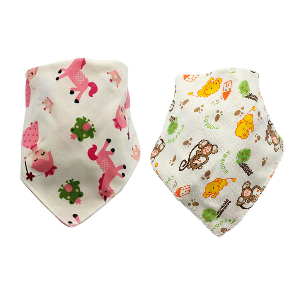 2pcs Breathable Cartoon Triangle Baby Bibs Drool Girls Feeding Accessory