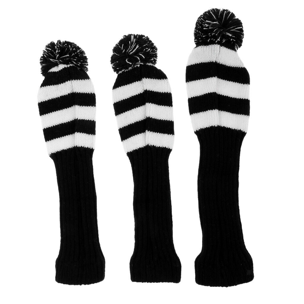 3x Golf Headcover  Headcover Knit Pom Pom Headcover For Golf Accessory - White