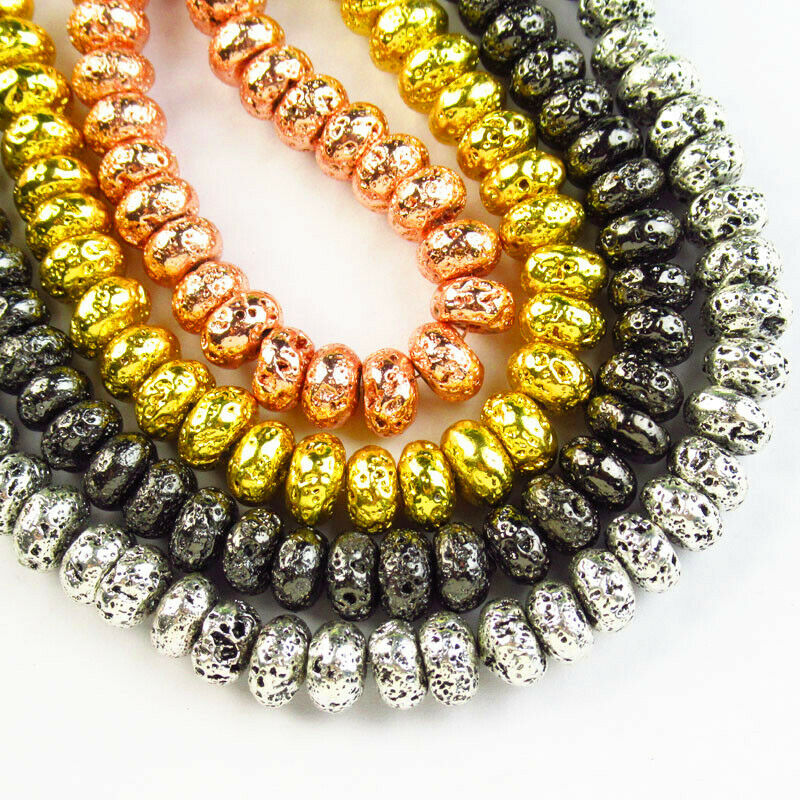 1Strand 8x5mm Black Hematite Volcano Lava Rondelle Loose Bead 15.5 inch A-412TZ