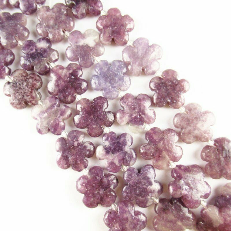 20x20x6mm Carved Purple Lepidolite Flower Loose Bead 15.5 inch 67g A-566TZ
