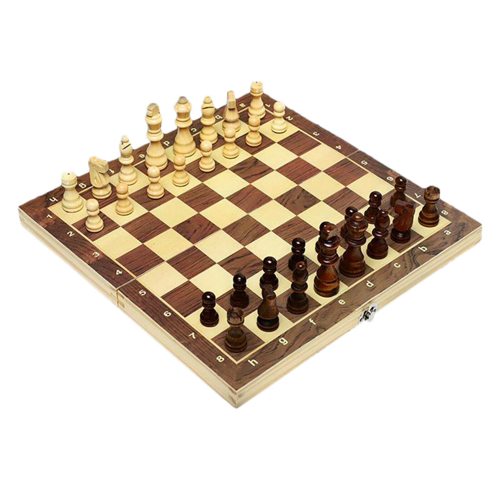 Travel Folding Magnetic Wooden Chess Kit 34cm Chessboard w/ Extra 2 Queens