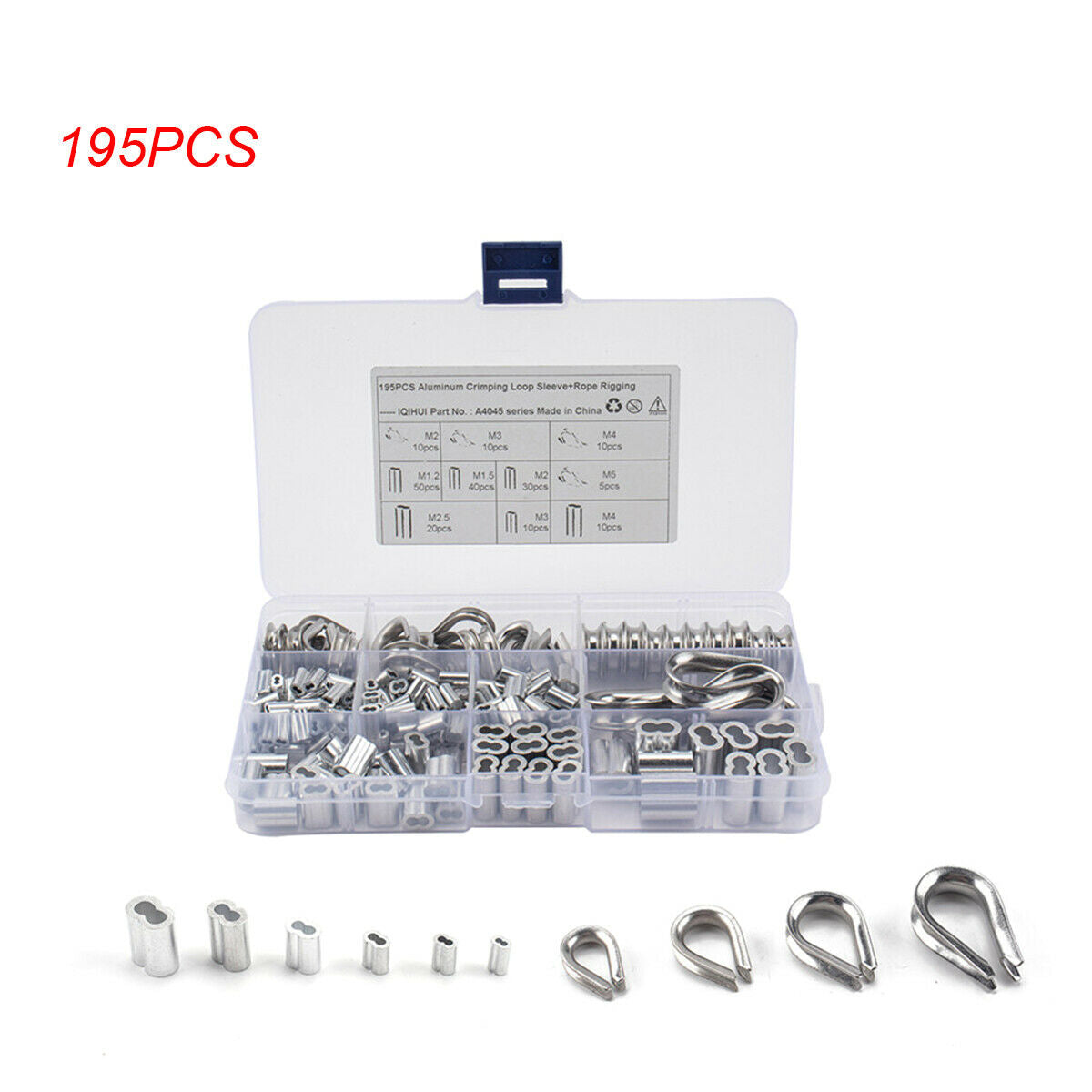 195PCS Stainless Steel Sleeve Aluminum Crimping Ring Sleeve For Wire Rope Cable