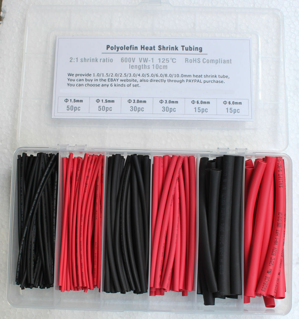 Heat Shrink Tubing TWO Colors ,Î¦1.5 Î¦3 Î¦6MM 190PCS in box black&red 3-size