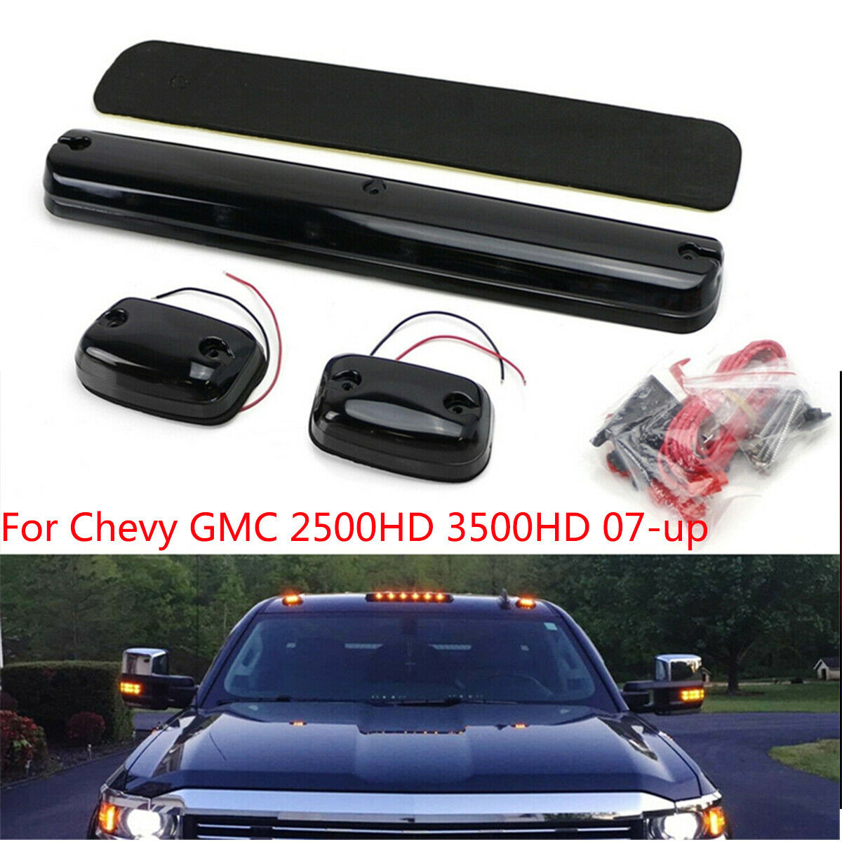 3PC 3000K Amber Cab Roof Marking Lights For Chevrolet GMC 2500HD 3500HD 07-up