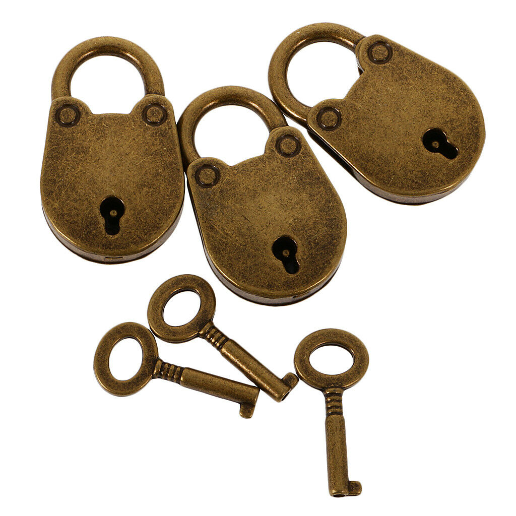 3 Pcs Retro Style Pig Lock Travel Luggage Small Padlock Key Suitcase Bronze