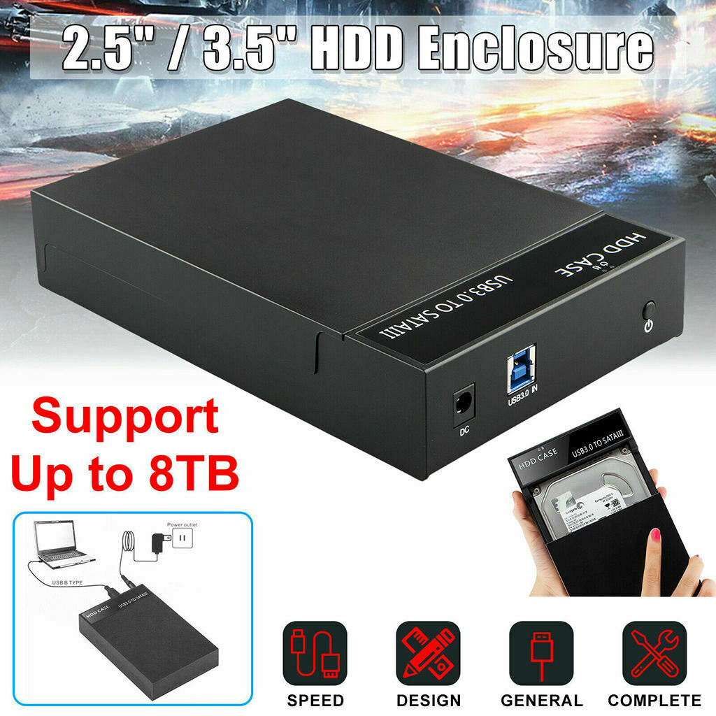 USB3.0 2.5''/3.5'' SATA Hard Drive Enclosure HDD SSD Disk Case with LED