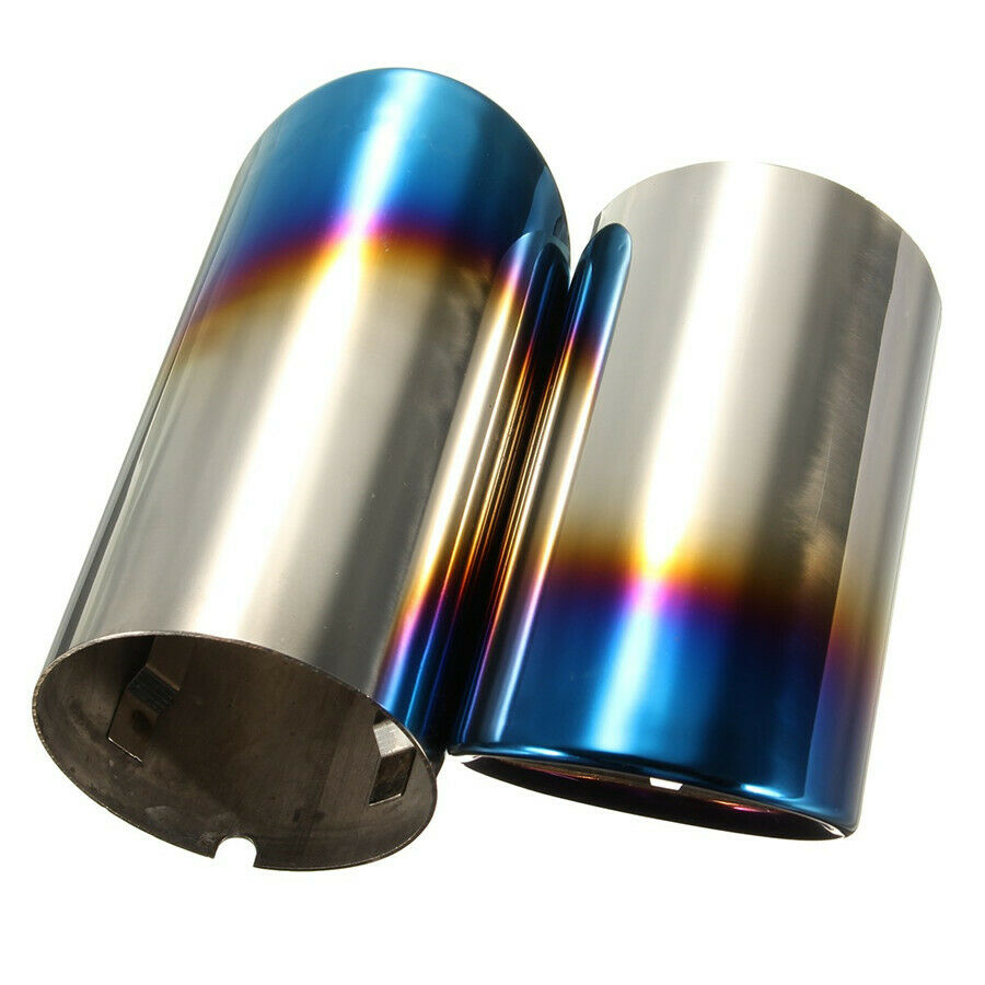 Pair Car Tail Exhaust Tip Pipes Grilled Blue For BMW E90 E92 325 328i 3 Series