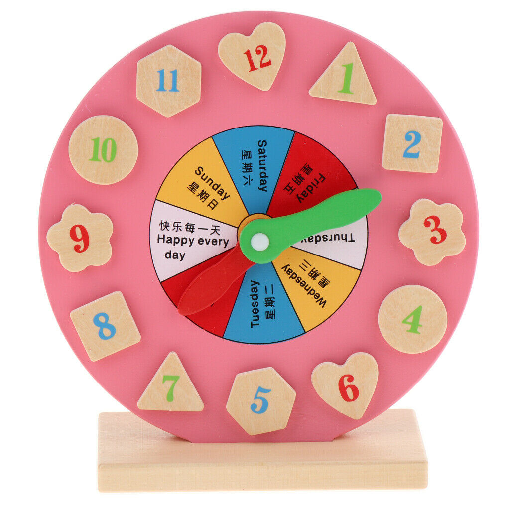 Wooden Clock Number Teaching Time Learning Baby Toddler Educational Toys