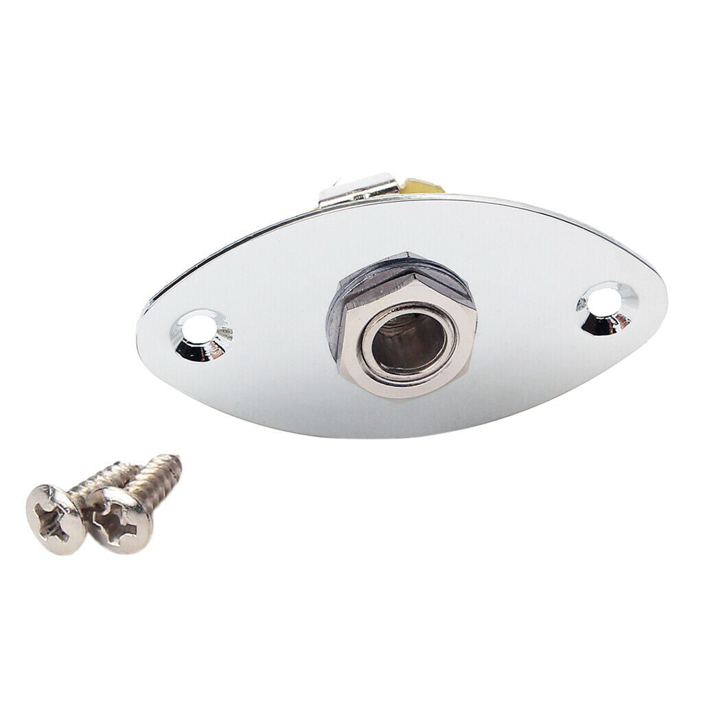 Chrome 1/4'' Oval Flat Guitar Output   Plate Socket for Cigar Box Electric