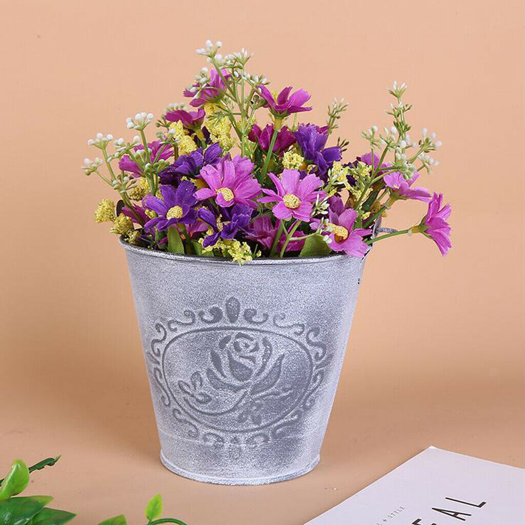 Rustic Iron Metal Iron Flower Plants Bucket Potted Bonsai Vase Container