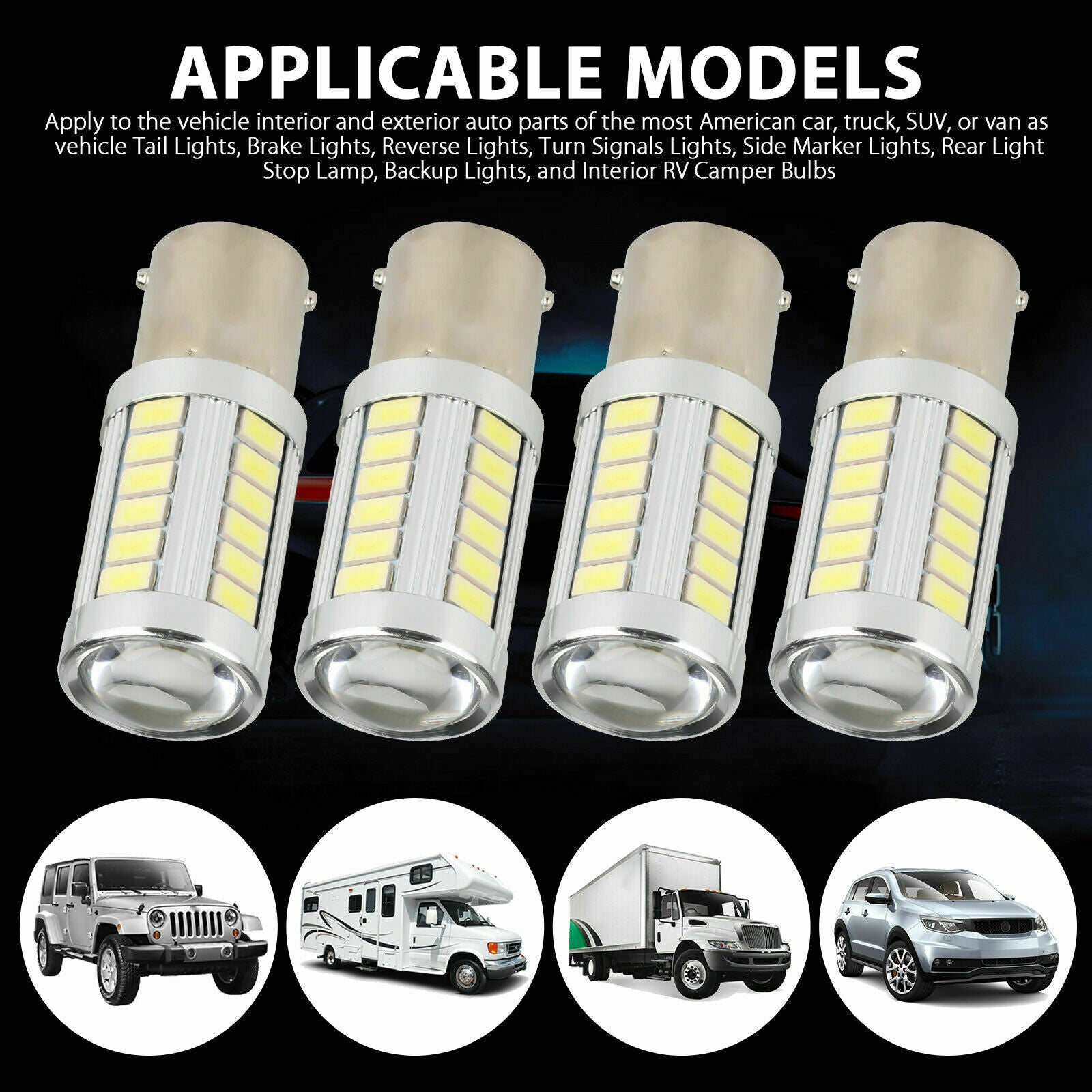 4x Super White 1156 33-SMD 6000K LED Interior Light Camper Trailer RV Bulbs 12V
