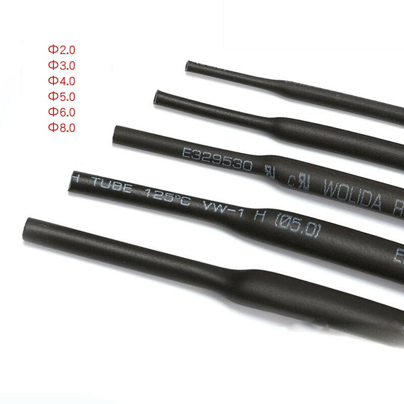 8pcs combination heat shrinkable tube package black Φ2/3/4/5/6/8.0 1M length