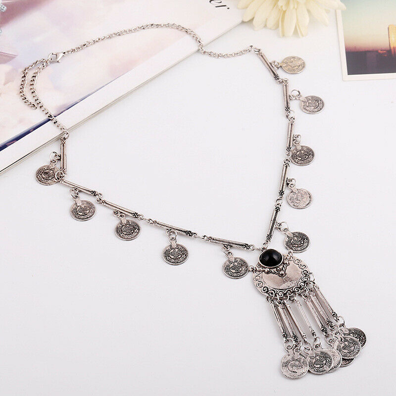 Ethnic Tribal Boho Beads Coin Fringe Belly Dance Bohemian Pendant Necklace