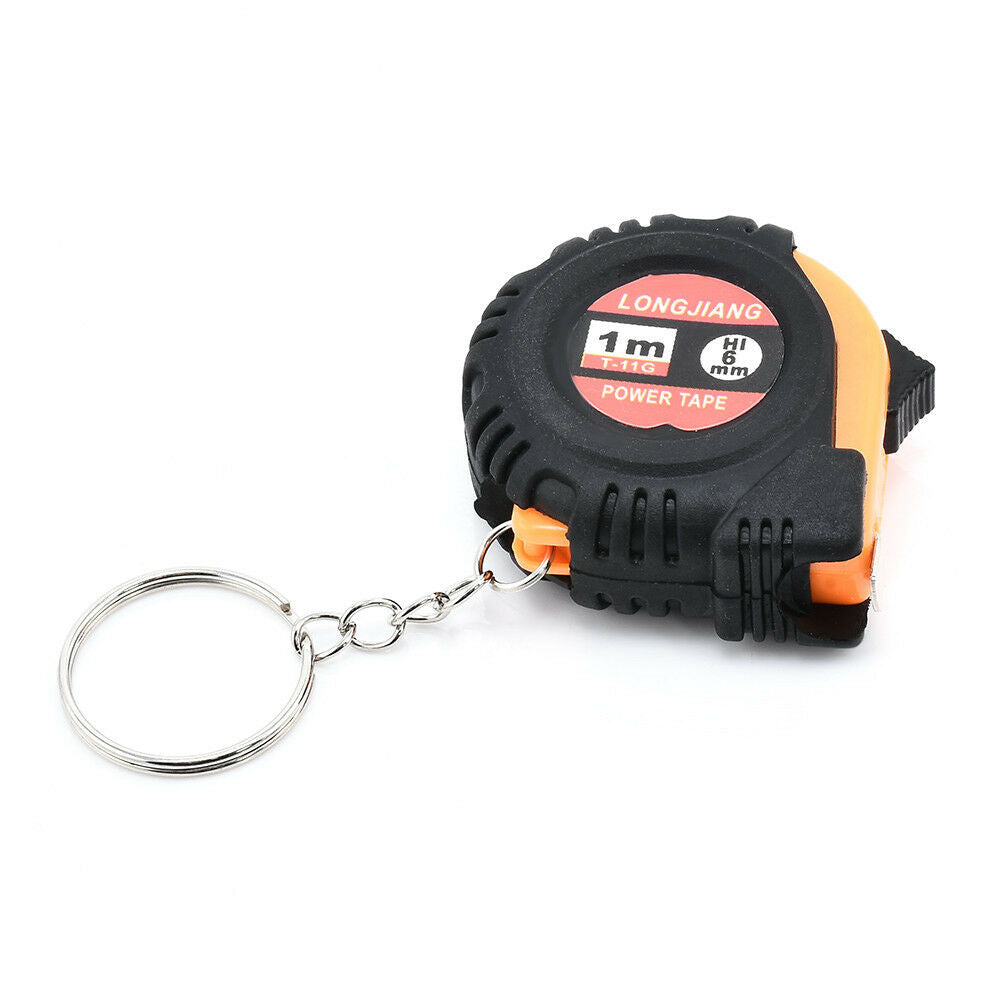 Mini 1m Retractable Tape Measure Keyring Key Chain Measuring Tool Lock Rubber