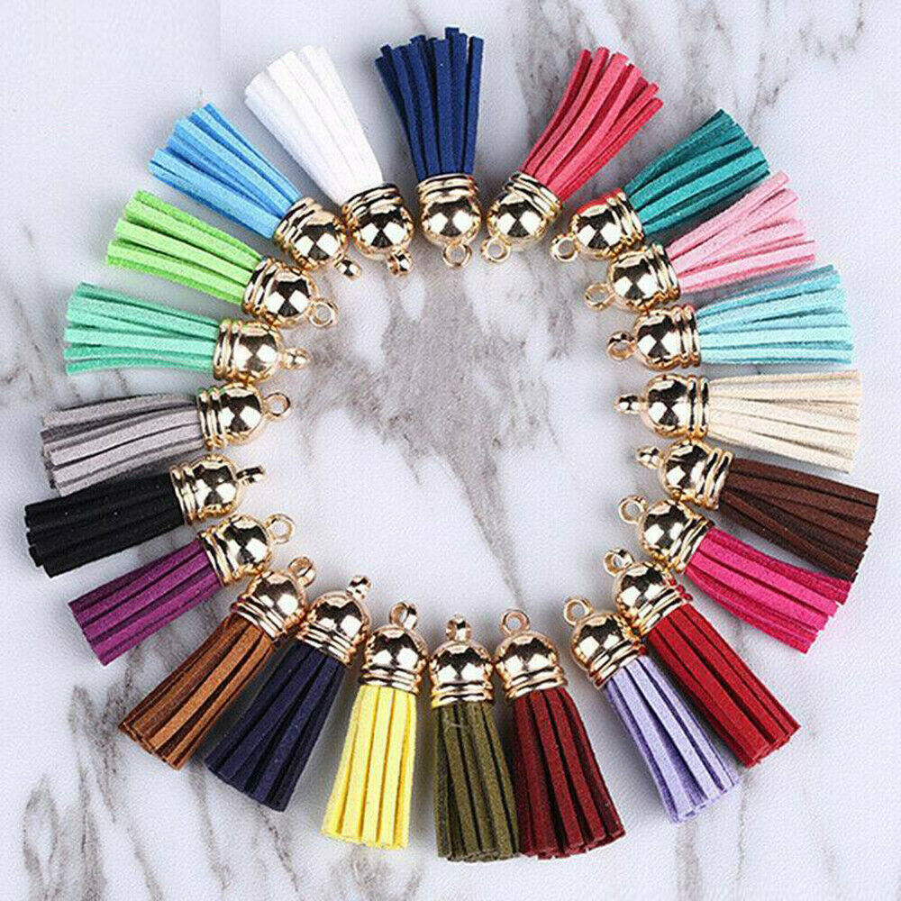 30 Pcs Charms Suede Leather Tassel For Keychain Pendant Jewelry DIY Crafts Set