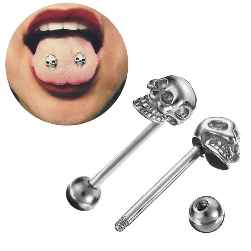 Stainless Steel SkullBall Tongue Bar Ring Barbell Body Piercing Women/Jewe.l8