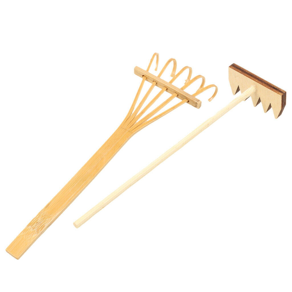 Set 2pcs Japanese Style Bamboo Rake for Zen Garden Home Microlandscape Decor