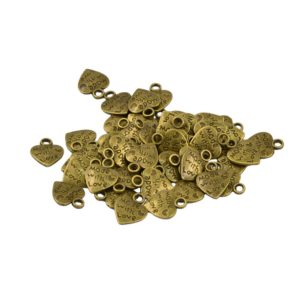 50Pcs Heart Shape Charms Pendant Made with Love Engraved Jewelry DIY Making