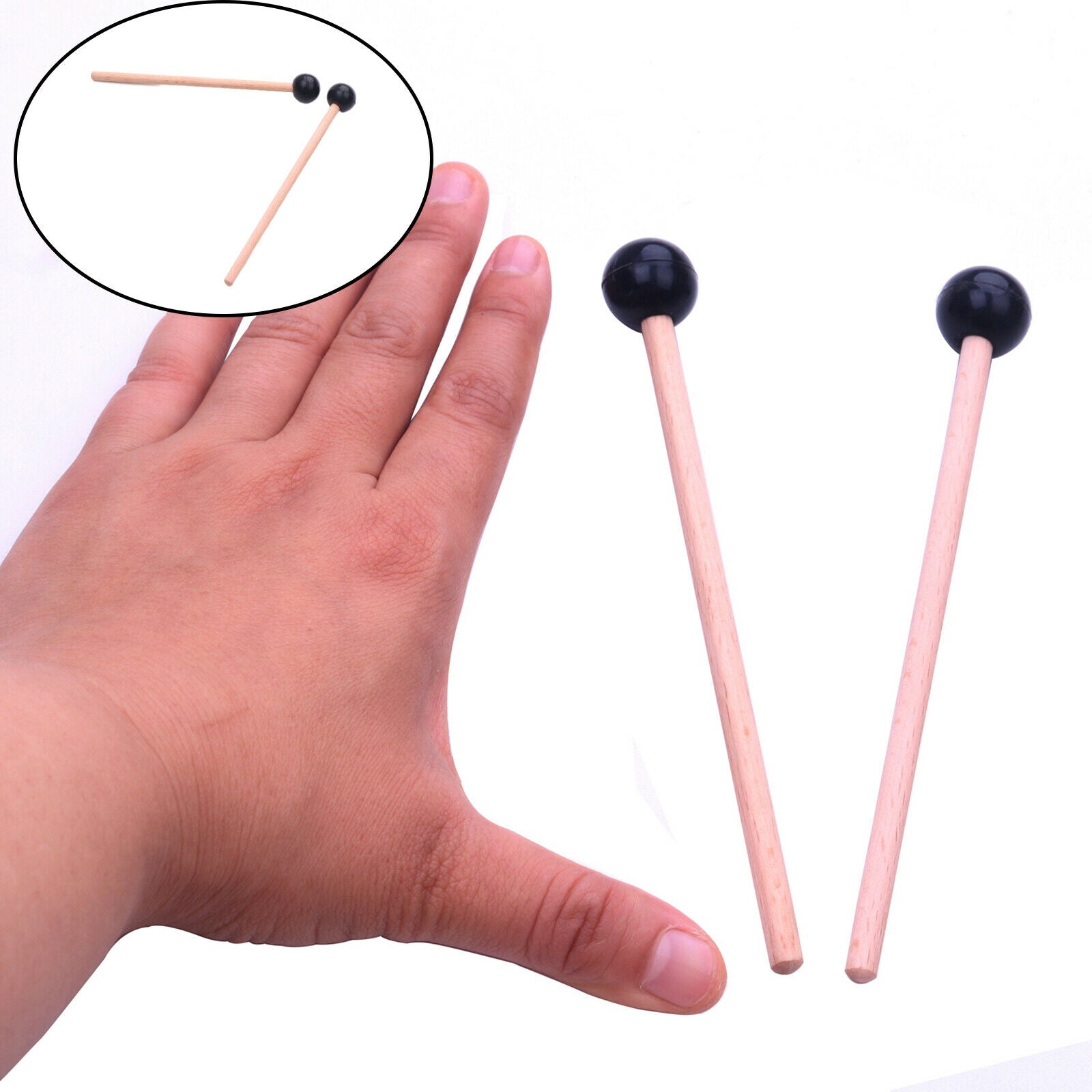 1 Pair Wooden Drumstick Percussion Rubber Marimba Mallets Accessories 145mm