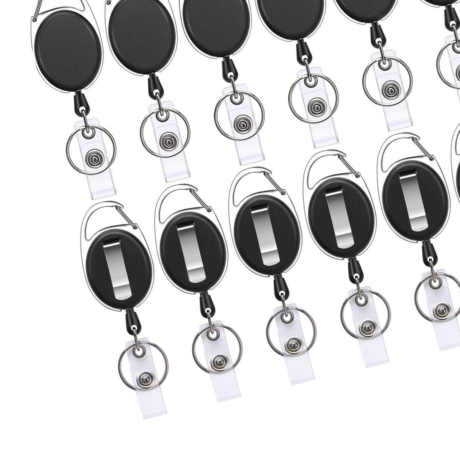 12x Black Heavy Duty Retractable Badge Reel Key Ring for Office Worker
