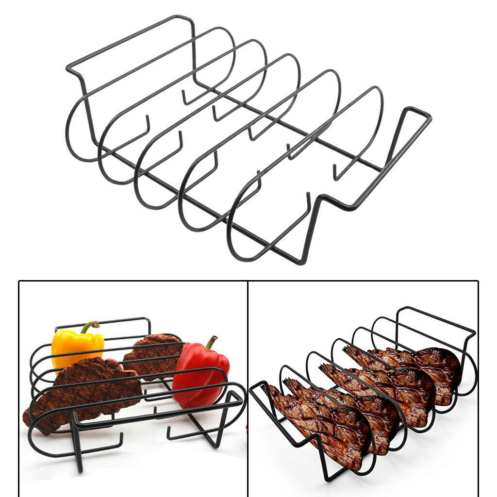 Iron BBQ Rib Rack for Grilling Barbecuing Smoking Gas Smoker Charcoal Grill