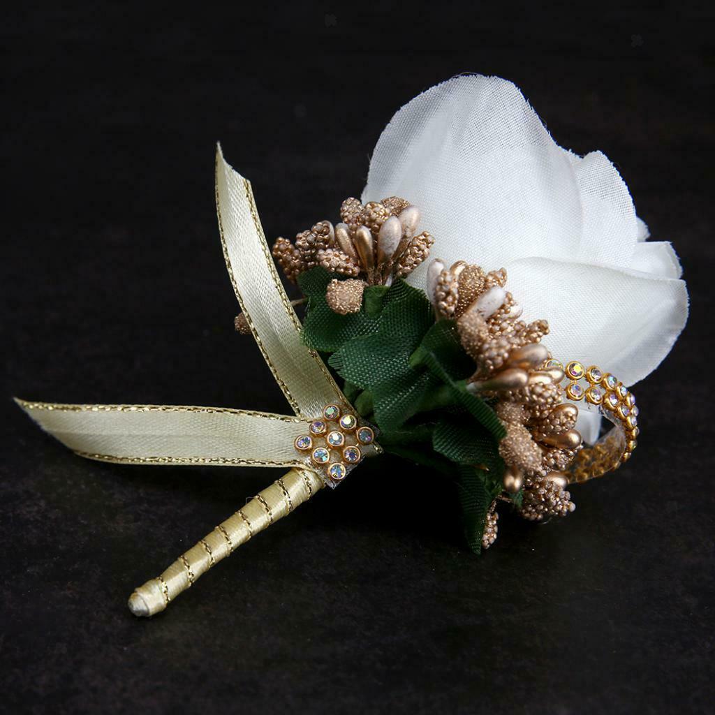 2pcs Wedding Boutonniere Corsage Fabric Rose Flower Brooch for Wedding Party