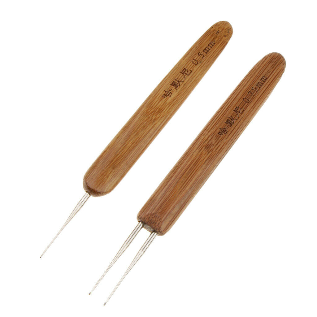 2x Hair Crochet Hooks Needles Braid Craft 0.5mm/0.75mm + 20x Dreadlock Beads