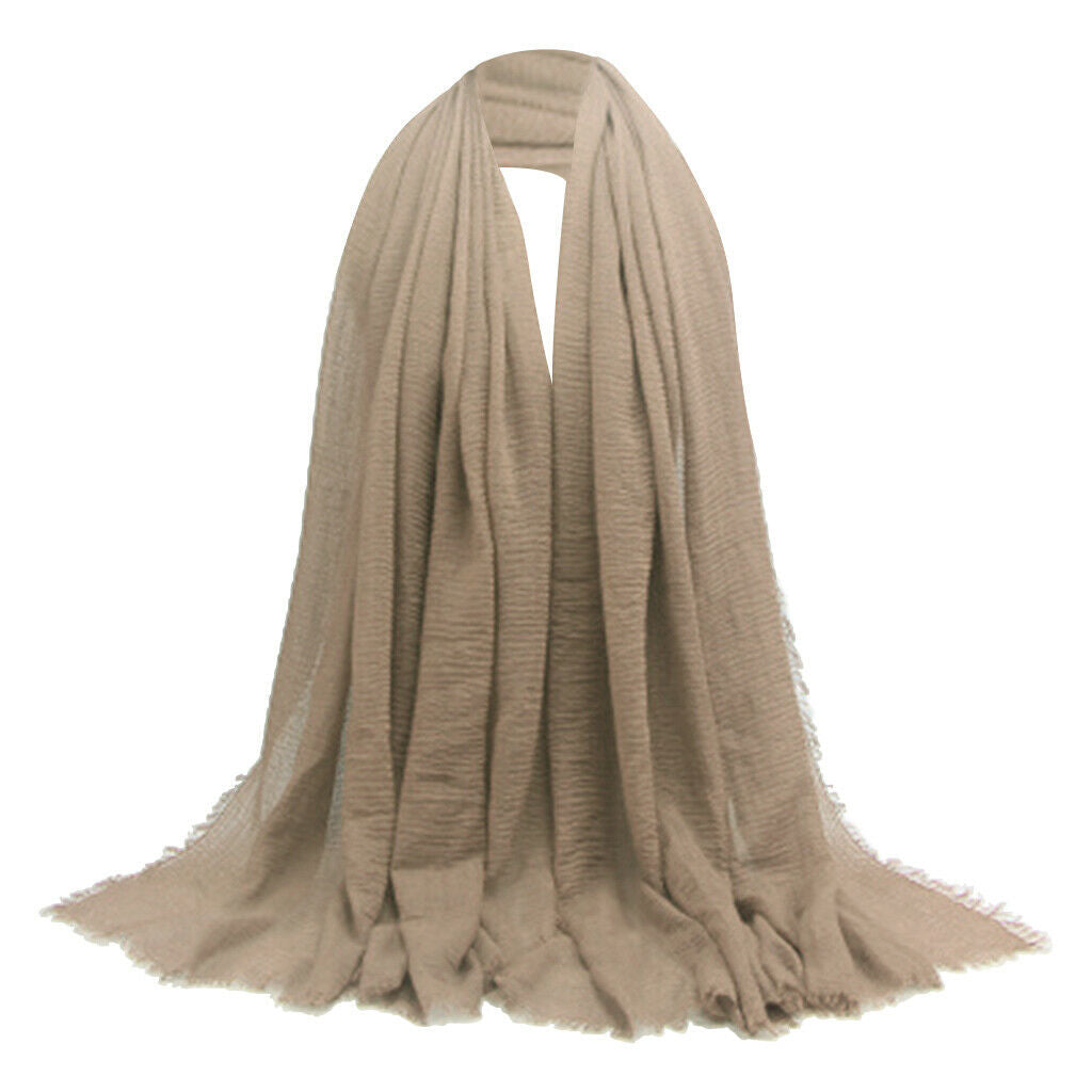2PCS Women Long Scarf Plain Pleated Hijab Muslim Turban Headscarf Neck Wrap