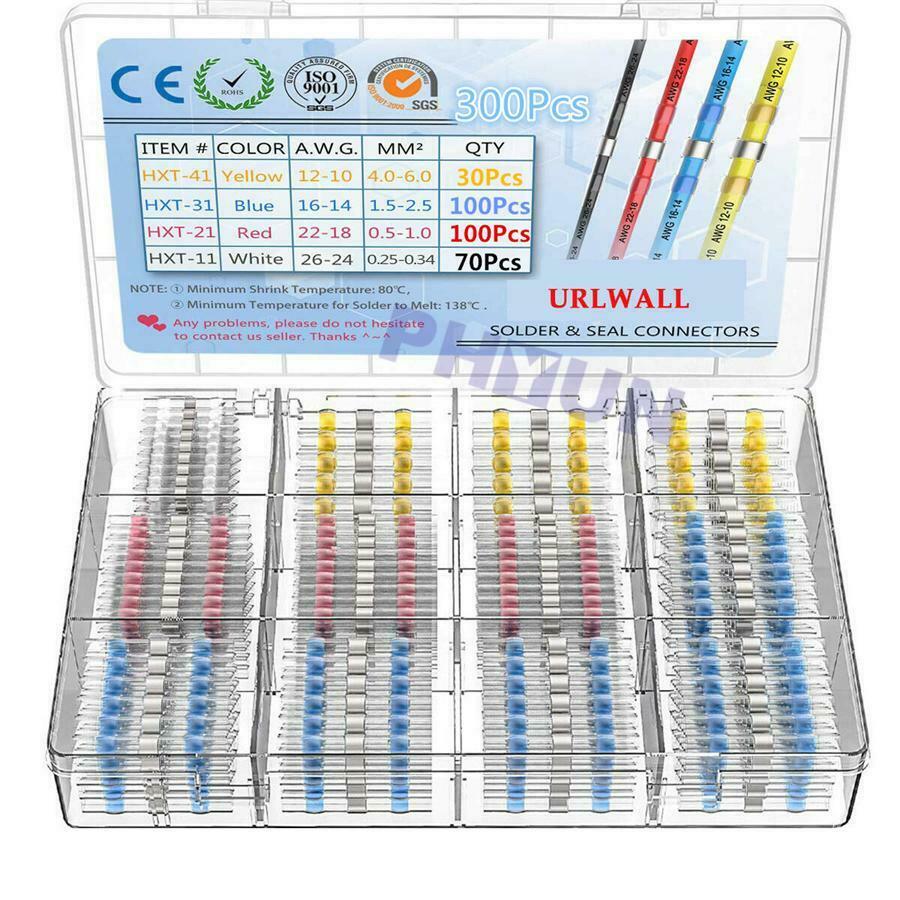 300 Pcs Waterproof Solder Seal Heat Shrink Terminal Connector Shrink Ratio 2:1