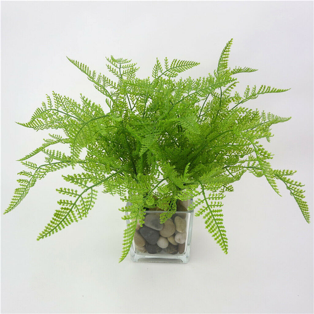 2 Pcs Green Imitation 5 Fork Fern Plastic Artificial Turf Leaves Plant Decor