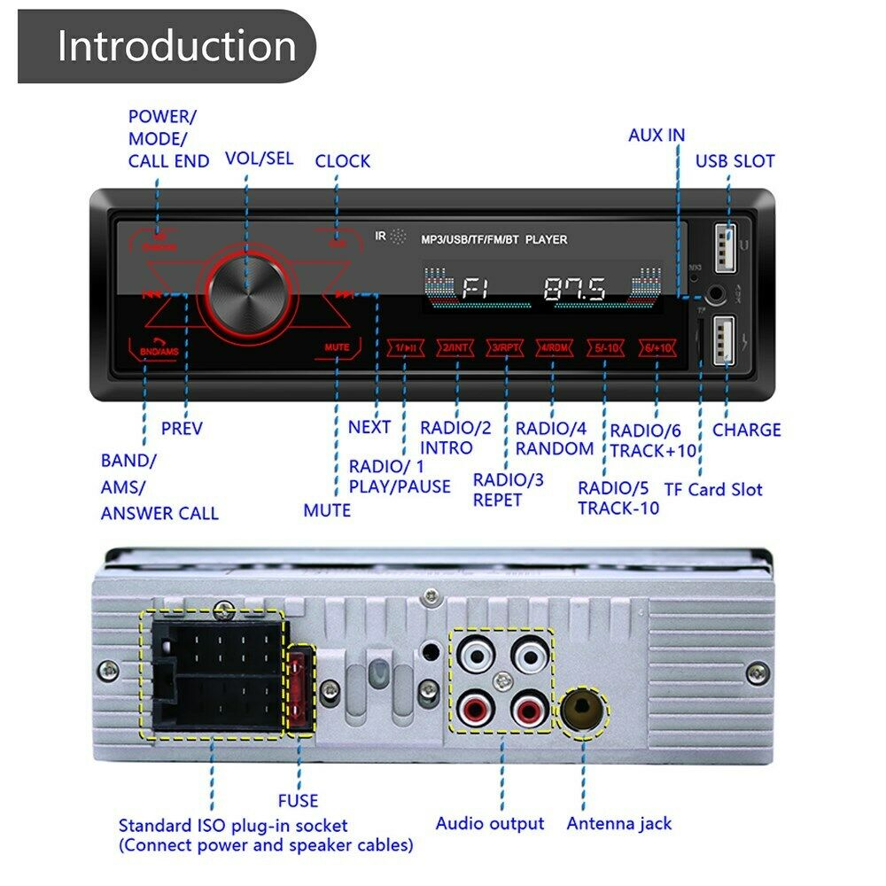 Single-DIN Touch Screen HD Car Stereo In Dash MP3 Player Bluetooth FM USB Radio