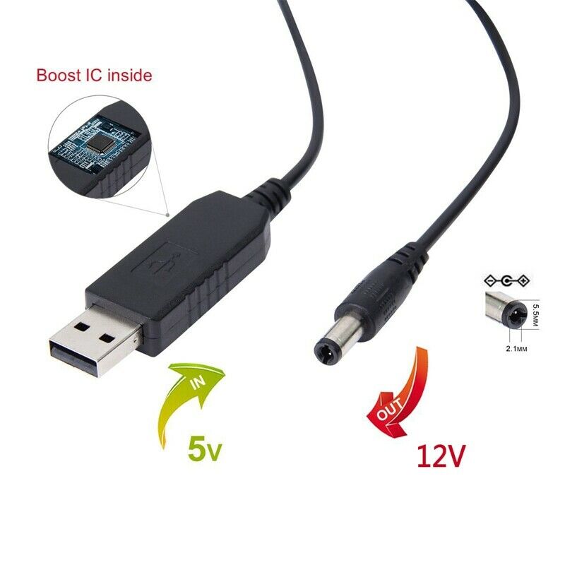 USB to DC Convert Cable 5V to 12V Voltage Step-Up Cable 5.5x2.1mm DC Male 1M NZ3