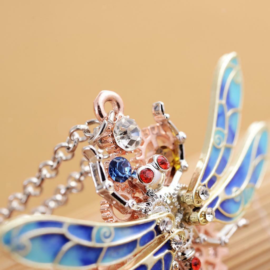 Steampunk Crystal Dragonfly Shaped Gear Pendant Women Gothic Necklace  Red