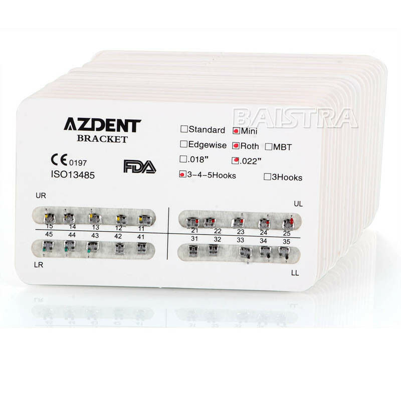 20 Packs AZDENT Dental Orthodontics Metal Brackets Mini Roth 022 Hooks 3 4 5