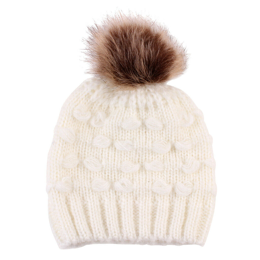 Winter Warm Hats Baby Knitting Beanie Toddler Mohair Pom Pom   White