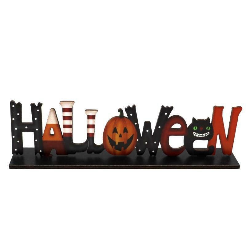 Halloween Letters Wooden Table Decor Pumpkin Cat Sign Desktop Topper Ornament