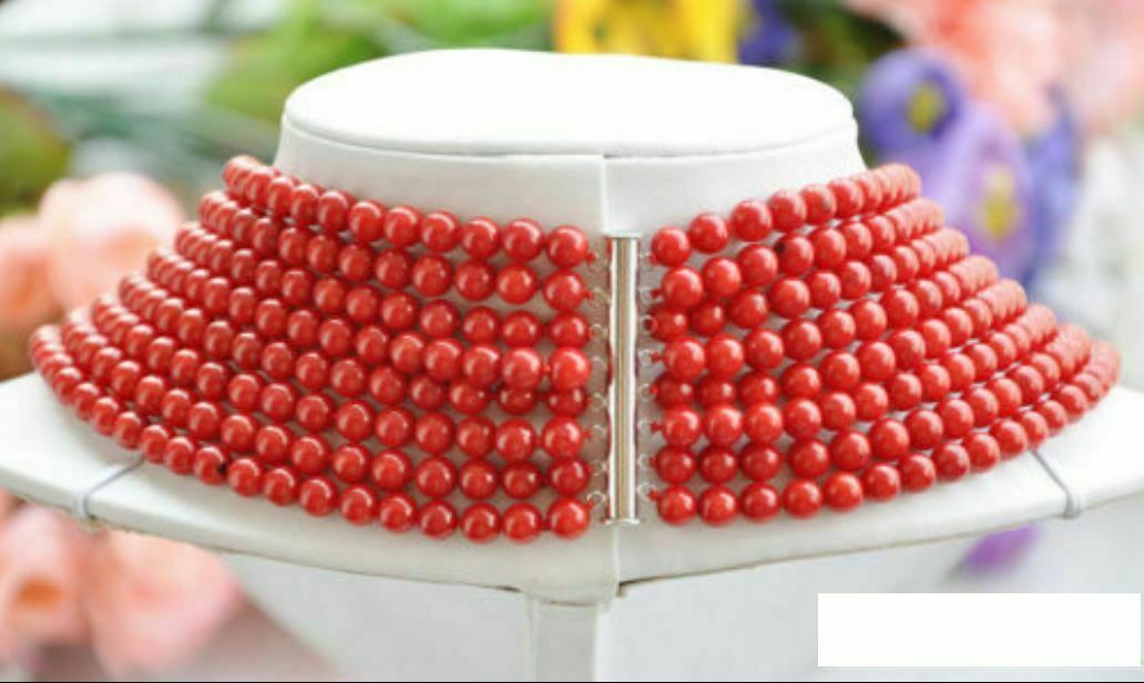 8 Rows Natural 6MM Red Round Coral Beads Necklace & Bracelet