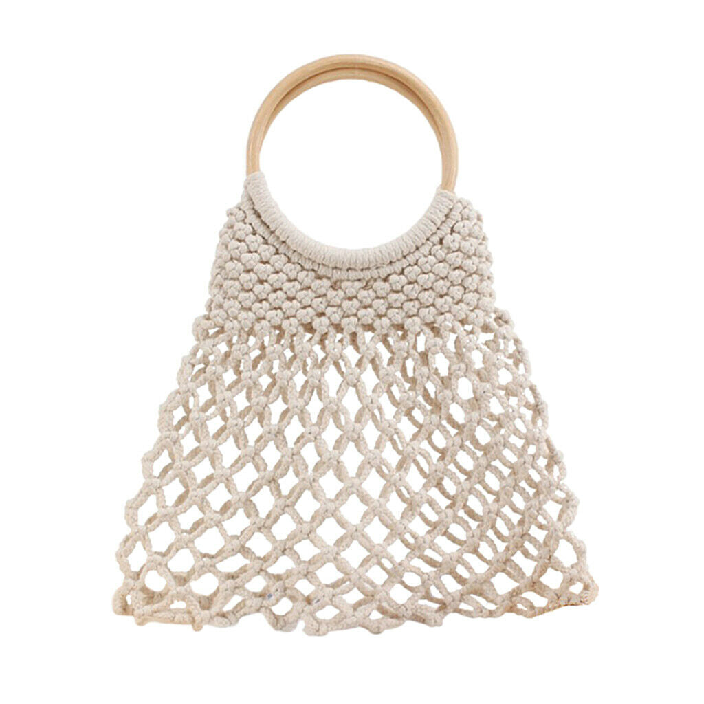 Women Crochet Handbag Top-handle Bag Purse Tote Summer Large Bag White
