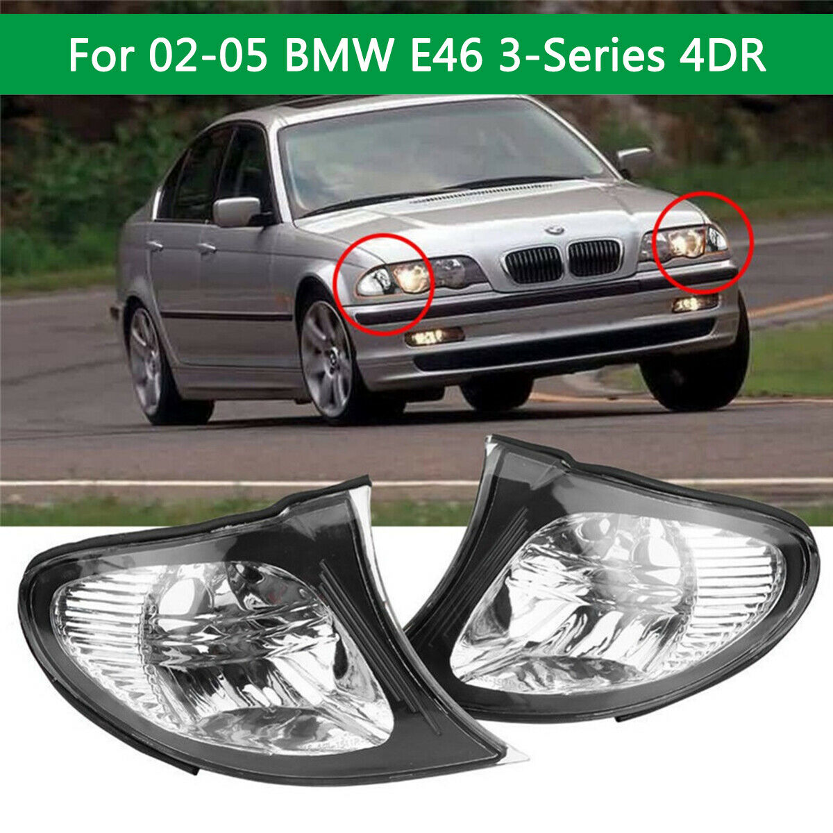 Clear Lens Turn Signal Light For 02-05 BMW E46 3-Series 63137165859 63137165860