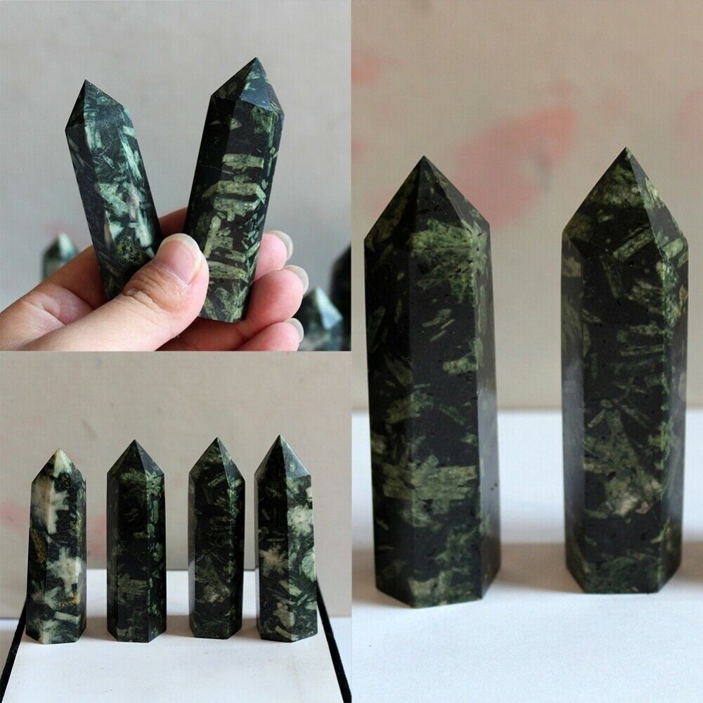 6-8cm Natural Chrysanthemum stone Crystal Quartz Tower Point Reiki Healing Wand