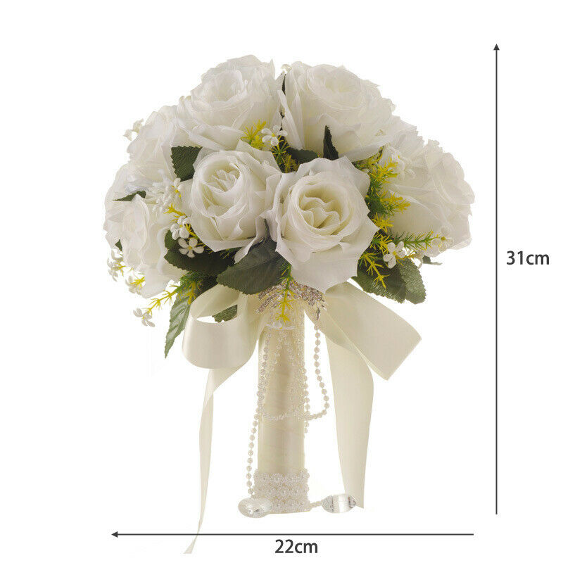 Holding Flowers Artificial Natural Rose Wedding Bouquet with Silk Satin Rib DF