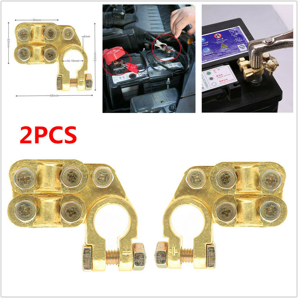 2x Solid Brass Heavy Duty Battery Top Post Cable Terminal Wire Terminals 5 Screw