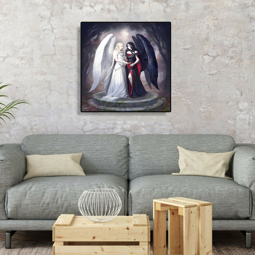 5D DIY Full Drill Diamond Painting Black and White Angel Cross Stitch Kit @