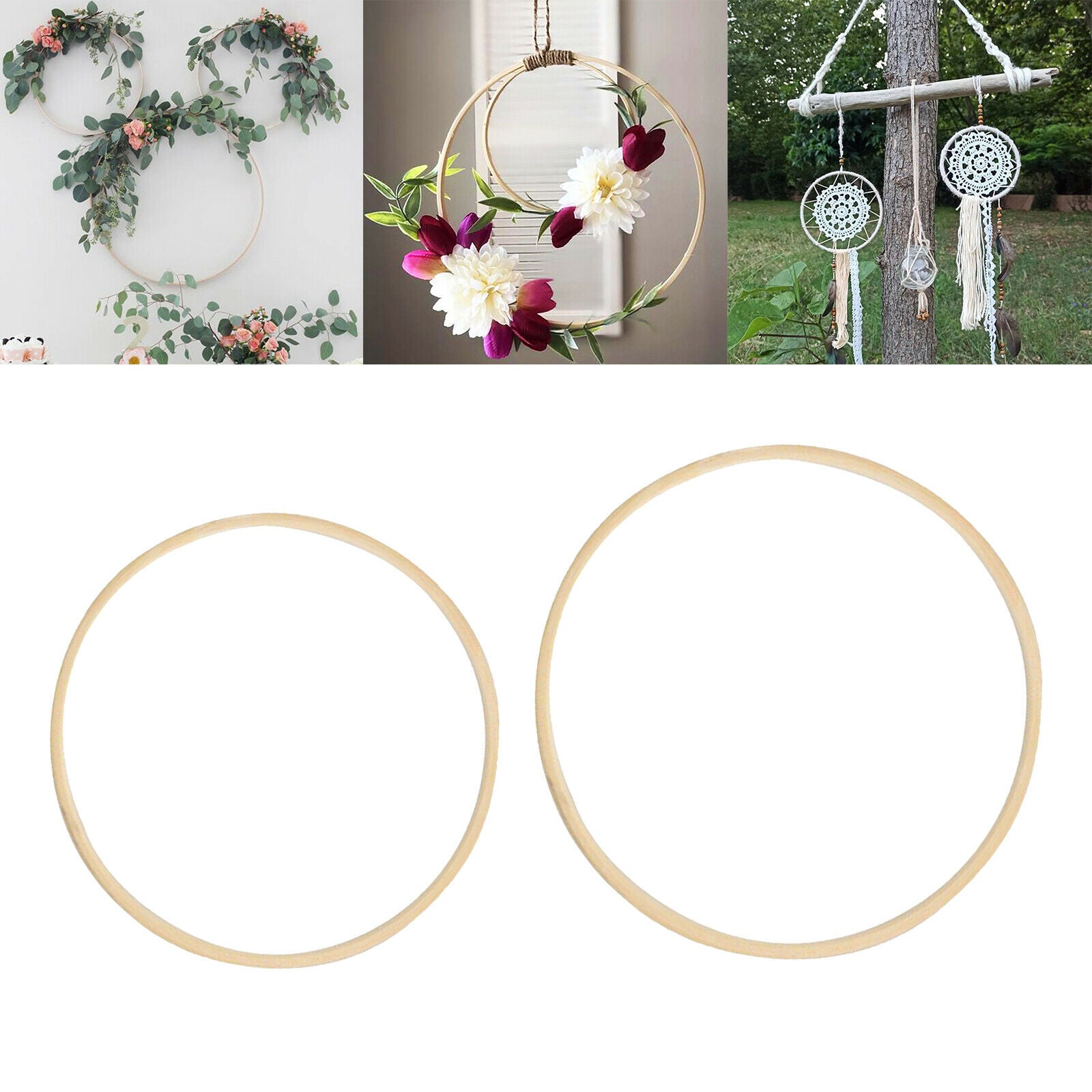 2x Round Embroidery Hoops Macrame Ring for Dream Catcher Wedding Home Party
