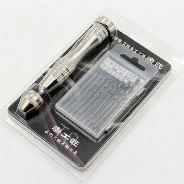Mini Micro Aluminum Hand Drill With Keyless Chuck w/ 10 Twist Drills Rotary Tool