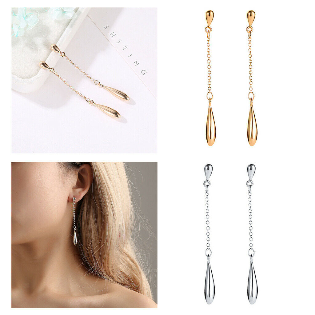1Pair Long Chain Linear Tassel Drop Earrings Stud Dangle Earrings Golden
