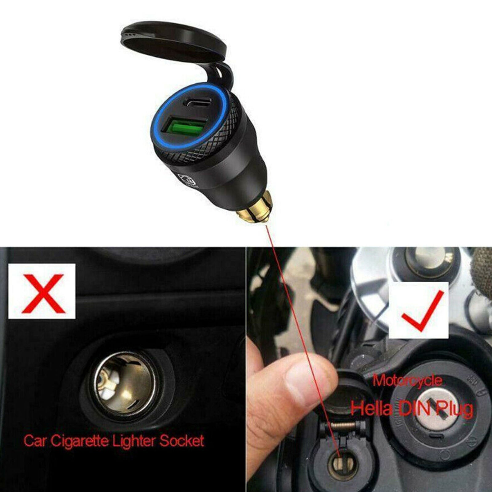 Waterproof Type C USB Fast Charger Power Adapter Socket For BMW Motorcycle Hella