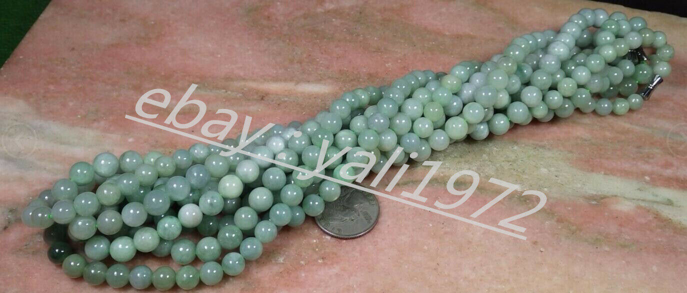 1pcs Natural 7-8mm Green A JADE Jadeite Bead Round Beads Necklace 21"