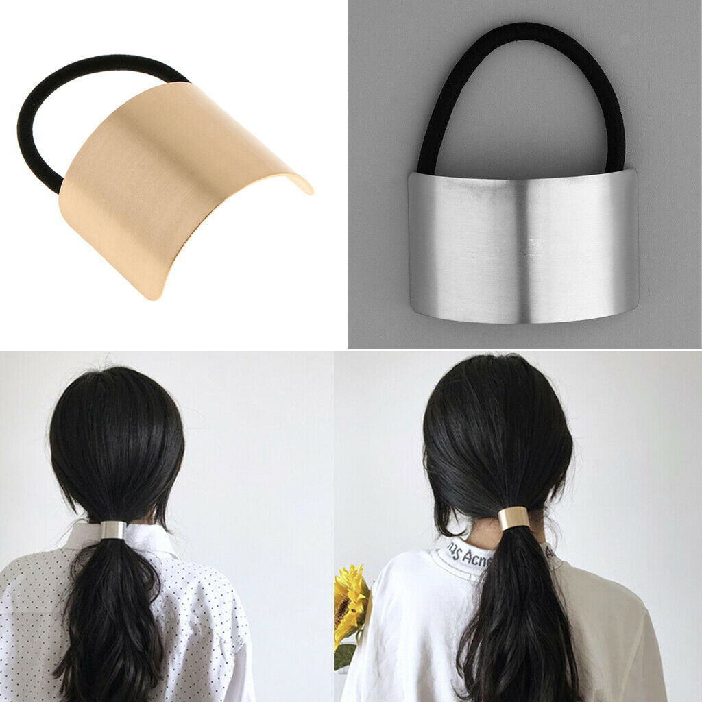 2Pack Metal Cuff Hair Rope Girls Hair Tie Ponytail Holder Headwear Bun Maker