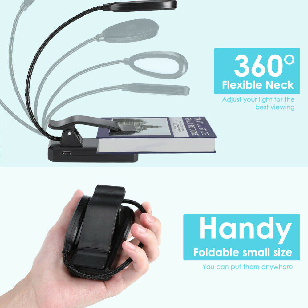 USB Rechargeable LED Book Light Flexible Clip On Book Light Night Reading Lamp